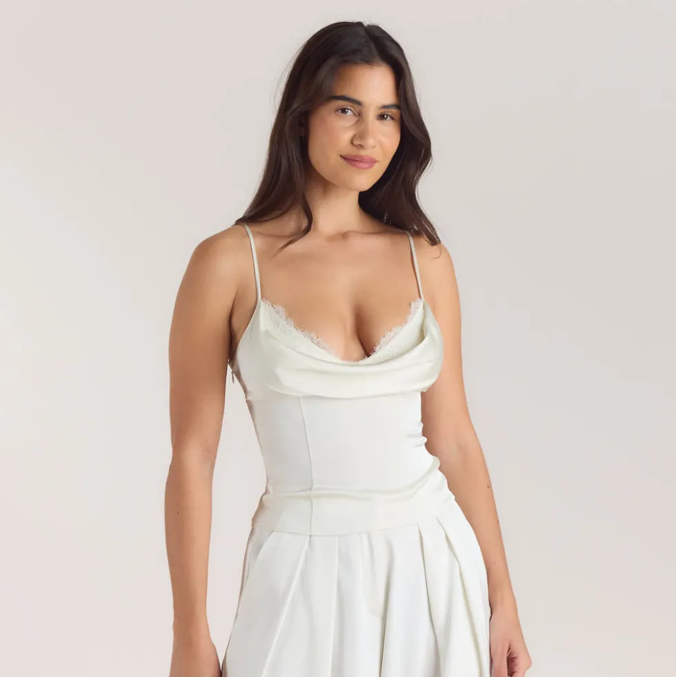 Satin Cowl Neck Cami Top - Cream