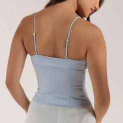 Satin Cowl Neck Cami Top - Blue