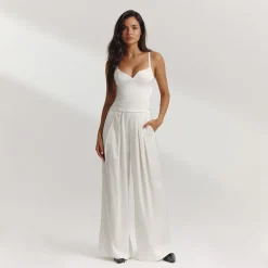 Satin Wide-Leg Pants - Off White
