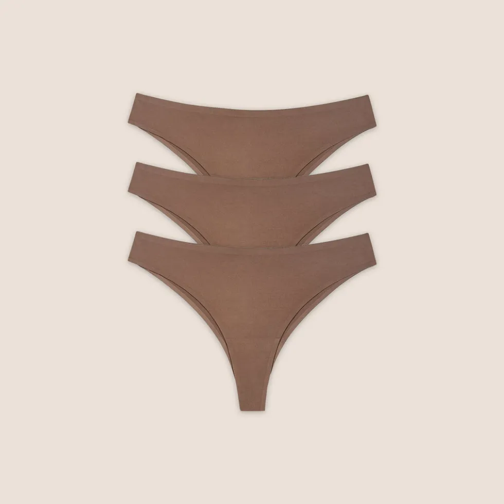 Seamless Bonded Brazilian Briefs (3-Pack) - Chestnut