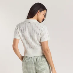 Sheer Knitted Polo Top - Cream