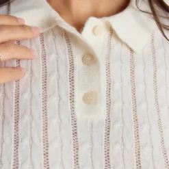 Sheer Knitted Polo Top - Cream