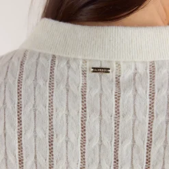 Sheer Knitted Polo Top - Cream
