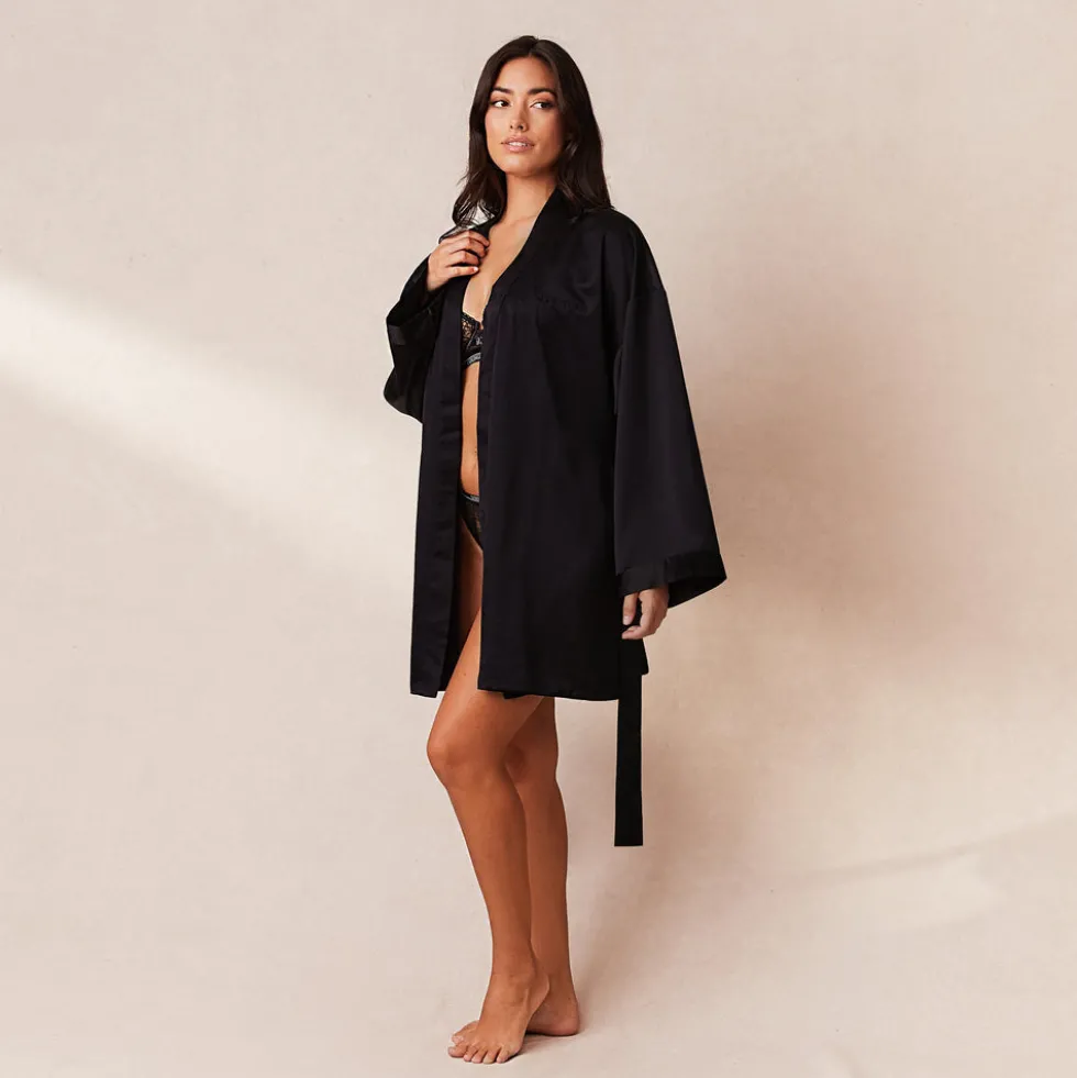 Signature Satin Robe - Black