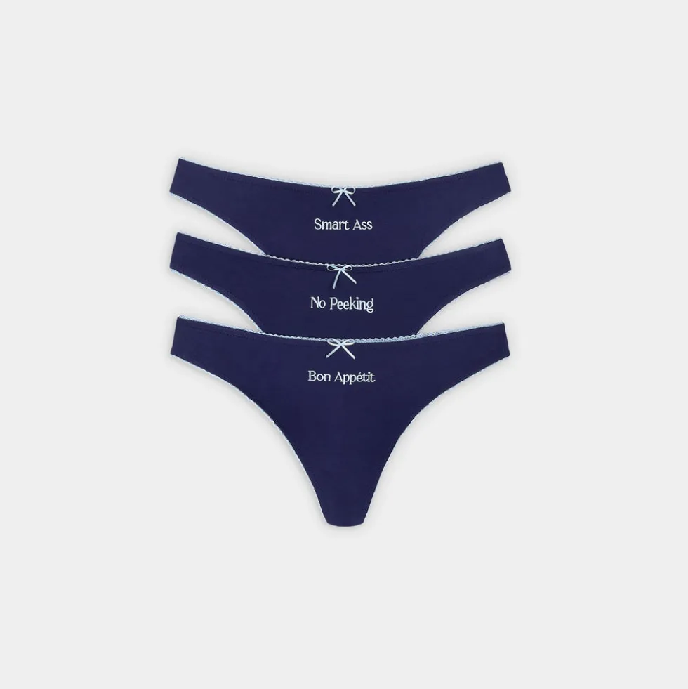 Slogan Thongs (3-Pack) - Navy