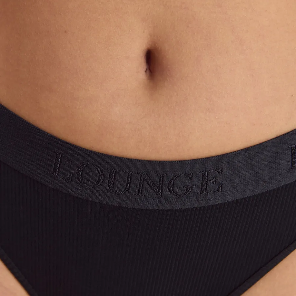Soft Ribbed Thong - Black