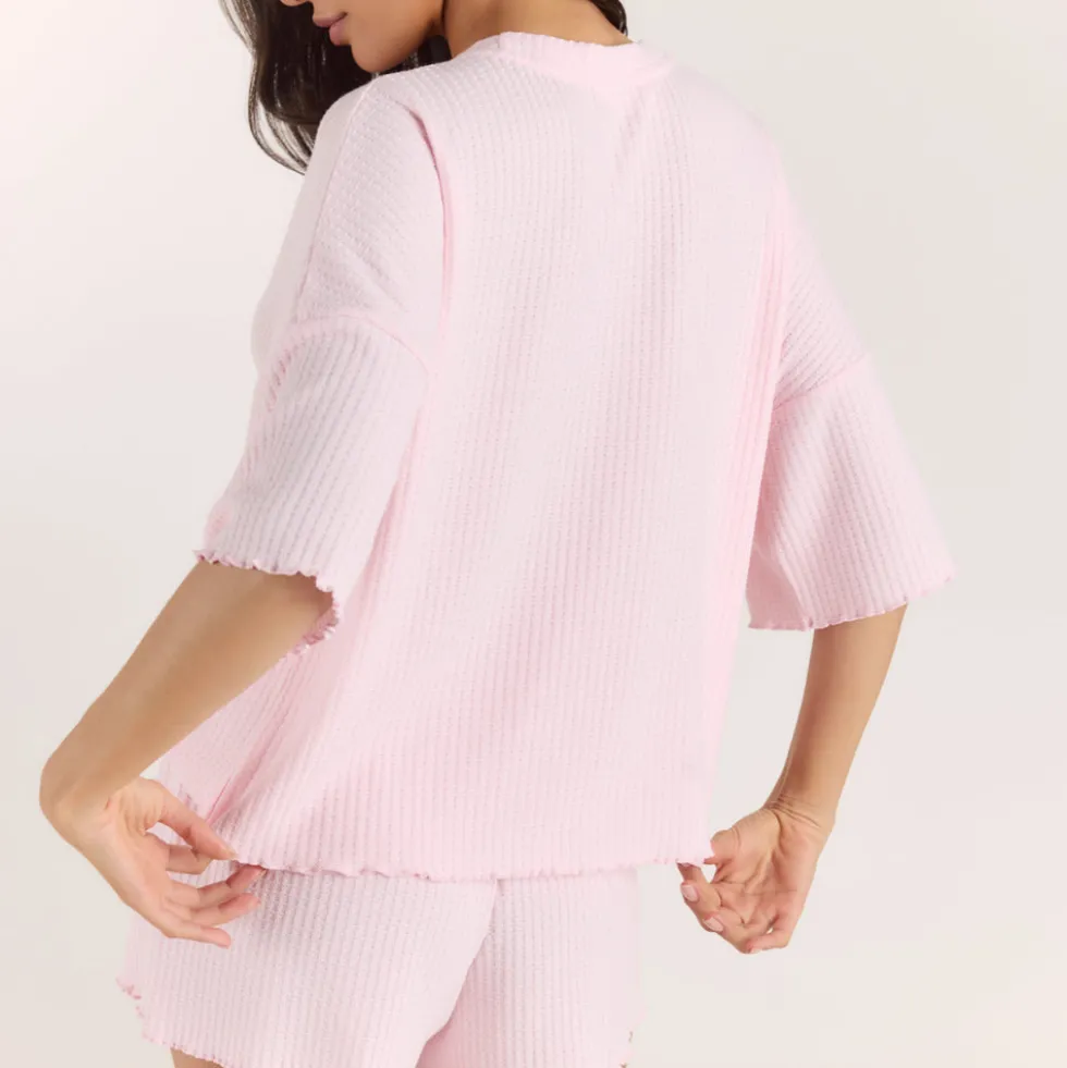 Soft Waffle Pajama Top - Pink