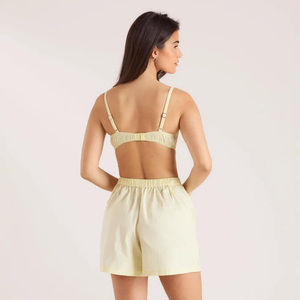 Striped Cotton Balcony Bra - Yellow