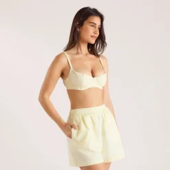 Striped Cotton Balcony Bra - Yellow