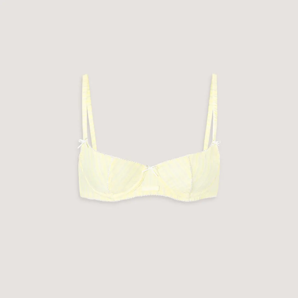 Striped Cotton Balcony Bra - Yellow