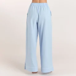 Textured Cotton Pajama Pants - Blue