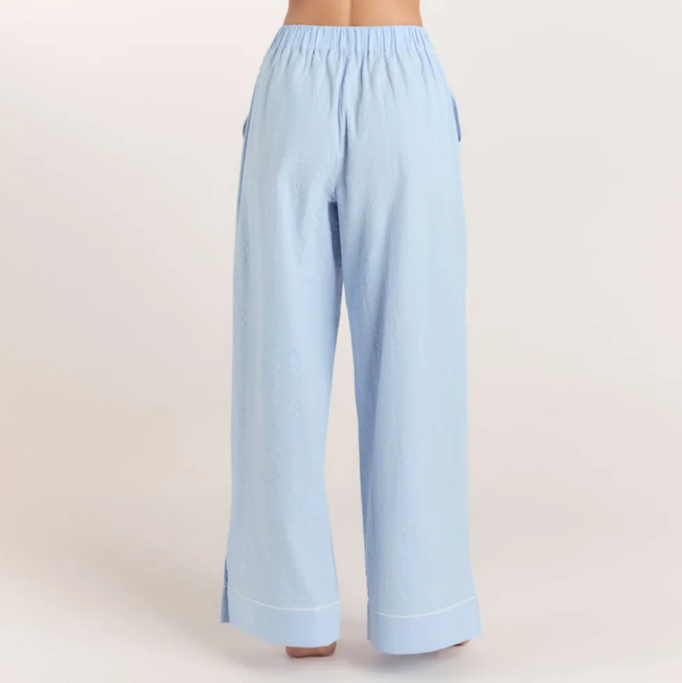 Textured Cotton Pajama Pants - Blue