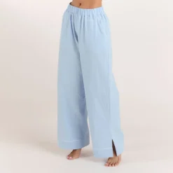 Textured Cotton Pajama Pants - Blue