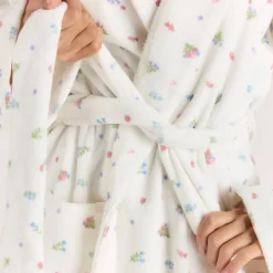 Towelling Bathrobe - White Print