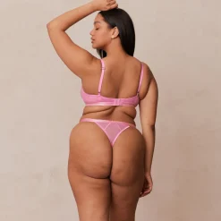 Two-tone Blossom Balcony Bra & Thong Set - Pink