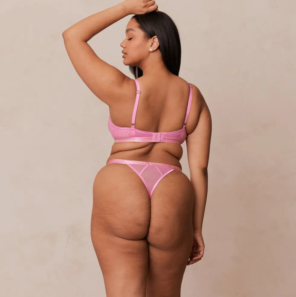 Two-tone Blossom Balcony Bra & Thong Set - Pink