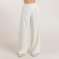 Wide-Leg Pleat Detail Pants - Off White