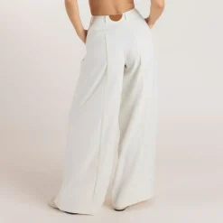 Wide-Leg Pleat Detail Pants - Off White