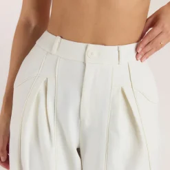 Wide-Leg Pleat Detail Pants - Off White