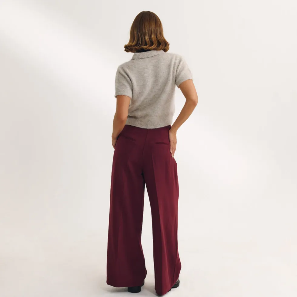 Wide-Leg Tailored Trousers - Cherry Lacquer